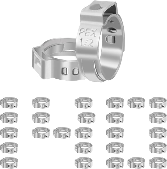 Kodilin 140-Pack 1/2 Pex Crimp Ring, Heavy-Duty 304 Stainless Steel Single Ear Pex Clamps Wider & Thicker Pex Cinch Clamps for Superior Grip & 360° Seal, Fits PEX Tubing Pipe Fitting Connections