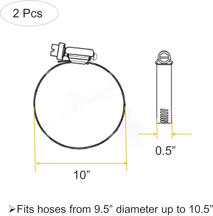 2Pcs 10" (Diameter) Adjustable 304 Stainless Steel Duct Clamps Hose Clamp Pipe Clamp Air Ducting Clamp worm drive hose clamps (251mm-273mm)