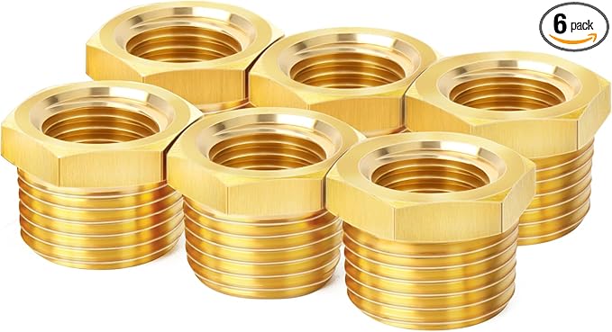 ChillWaves Brass Pipe Fitting, Reducer Hex Bushing 1" NPT Male x 3/4" NPT Female Thread Adapter(6-PACK)