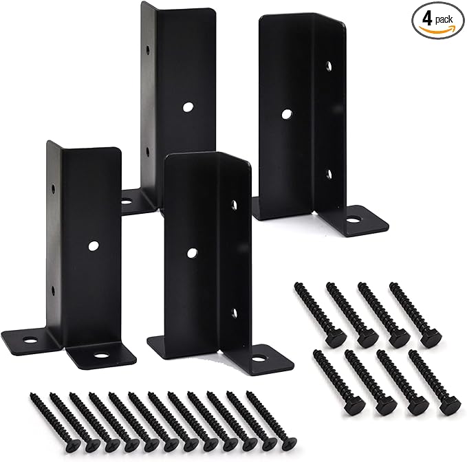 4 Pcs Adjustable Half-Column Base for 1.5x1.5, 2x2, 2x4, 4x4 Post Bracket, Wood Fence Deck Post Anchor Base Brackets for Pergola, Courtyard, Awning, Railing and Mailbox