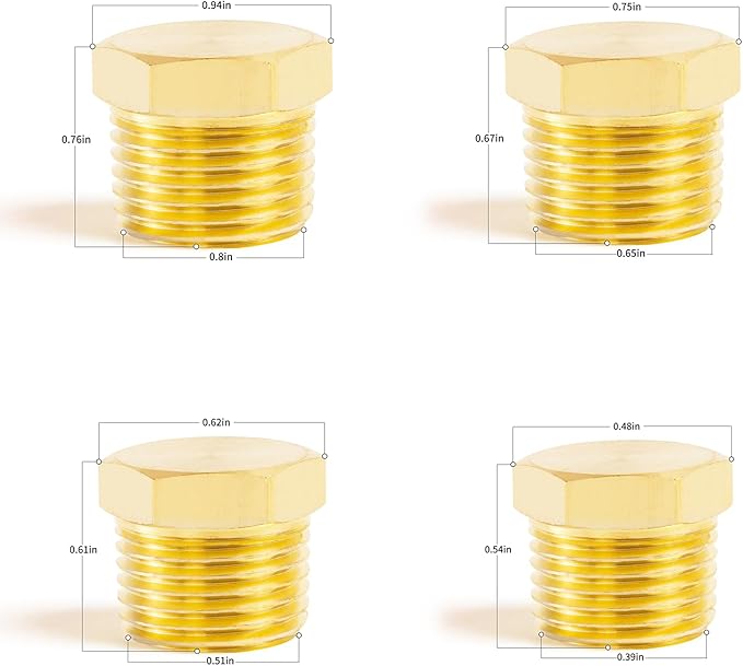 ChillWaves Brass Pipe Fitting Kit, Outer Hex Head Socket Pipe Plug Fitting，5 × 1/8" NPT，5 × 1/4" NPT，5 × 3/8" NPT，5 × 1/2" NPT Male，Thread Adapter(20-PACK)