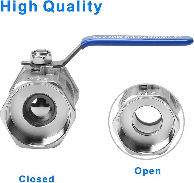 DERNORD Stainless Steel Ball Valve 1PC Type 2 Inch NPT Standard Port for Water, Oil, and Gas (2 Inch Ball Valve)