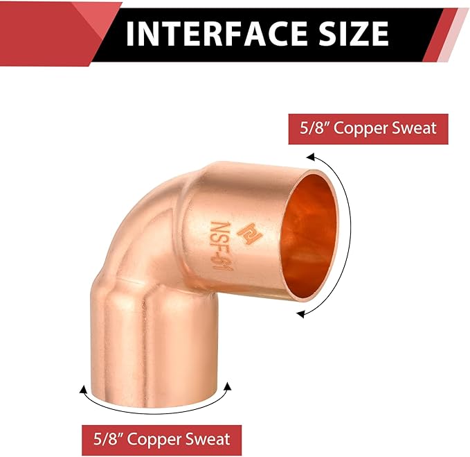 (Pack of 25) EFIELD 5/8" C X 5/8" C Short Radius Copper 90 Degree Elbow, LF Copper Plumbing Fittings with Sweat Solder Connection
