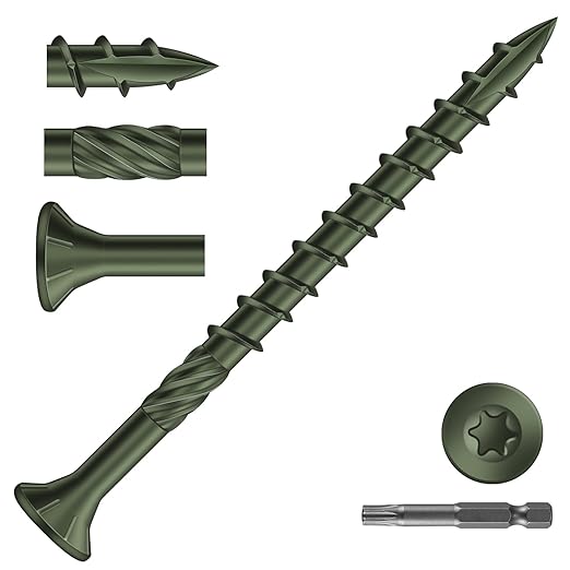#9 x 2-1/2" Deck Screws (81Pcs) 1lb. Carbon Steel, Green, Flat Head, Rust Resistant epoxy Coated, with T25 Star Bit