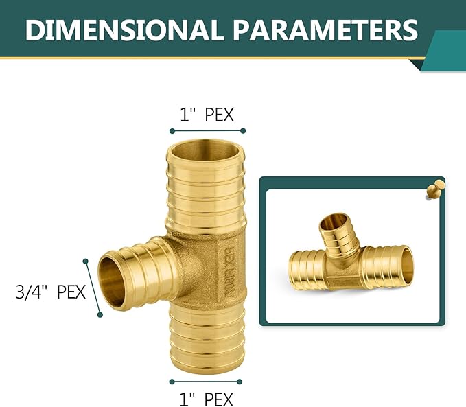 50-Pack PEX Fittings Niikappu 1"x1"x3/4" Pex Tee, Brass Crimp Pipe Fittings for PEX Pipes, ASTM F1807