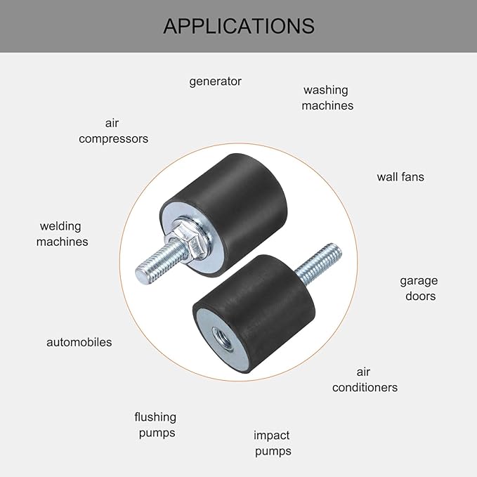 uxcell 6pcs M5x15mm Rubber Isolator Mounts with Studs 20x20mm Male Female Vibration Shock Absorber Zinc Plated Cylindrical Thread Mounts Anti Vibration Isolators with 6pcs M5 Lock Nuts