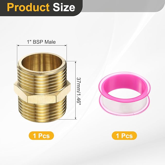 PATIKIL Brass Pipe Fitting, 1" BSP Male x 1" BS Male Thread Connector Brass Hex Nipple Pipe Fitting Adapter for Gas Water Refrigeration System Conversion