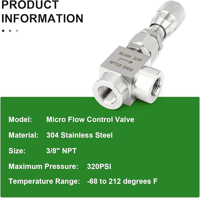 TAISHER 1PCS 304 Stainless Steel Reduce Port 3mm 90 Degree Elbow Needle Valve 3/8" NPT Female，Accurate Dials For Micro Flow Control Instrument Gauge Water Gas Oil