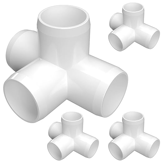 FORMUFIT 1-1/4” 4-Way Tee Furniture Grade PVC Fitting in White, Made in USA, UV-Resistant, Impact-Proof, 1.660” Actual Socket Diameter (Pack of 4) - F1144WT-WH-4