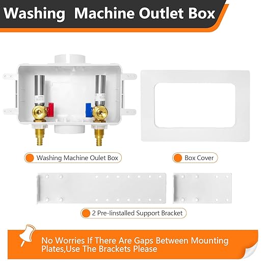 HeSun Washing Machine (Laundry) Outlet Box, 1/2 Inch Crimp Inlet x 3/4 Inch MHT Outlet, Pex Washer Box with Center Double Drain, with Stainless Steel Arrestor