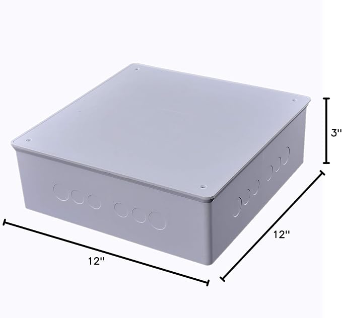Co. 12" x 12" x 3" PVC Plastic Junction Conduit Box with Pre Molded 3/4" & 1" Punch in Holes