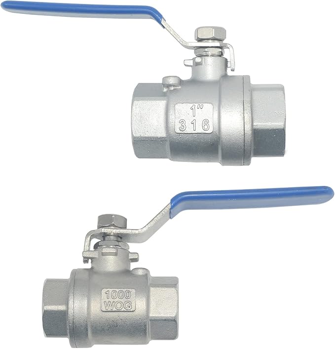 316 Stainless Steel 1/8"~3" Full Port Ball Valve with Blue Vinyl Handle, NPT Female x Female Thread,1000 WOG (1")