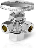 EFIELD Dual Compression Outlet Multi-Turn Angle Stop Valve,1/2" NOM (5/8" OD) x (3/8 inch x 3/8 inch) Chrome,(VALVE060)