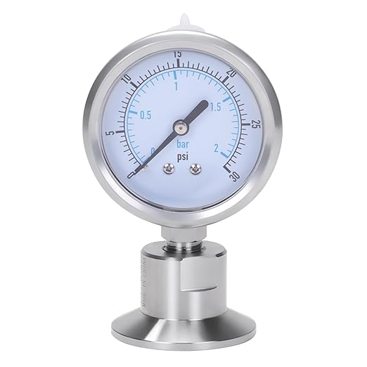 DERNORD Sanitary Pressure Gauge SS304, 2.5" Dial, 0-30 PSI, 1.5" Tri Clamp Bottom Mount