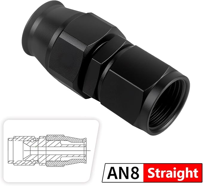 8AN PTFE Hose End Fitting Straight Swivel Only for PTFE Hose Aluminum Black 4PCS