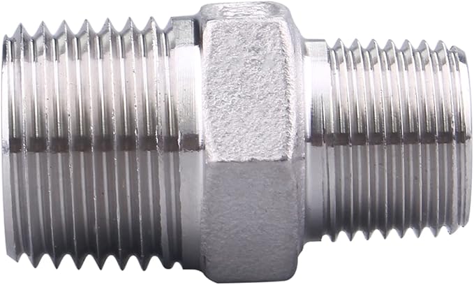 SUS304 Reducer Hex Nipple - 1/2" Male NPT x 3/8" Male NPT Stainless Steel Adapter Threaded Pipe Fitting (Pack of 2)