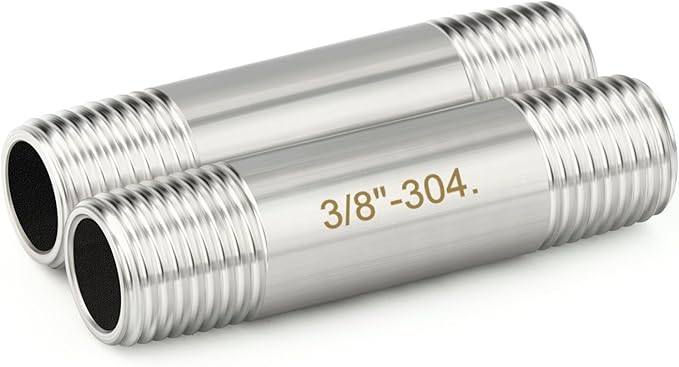 TAISHER 2PCS Stainless Steel Pipe Fittings, 3/8" BSP Male x 3/8" BSP Male Threaded, 2" Length Nipple Cast Pipe