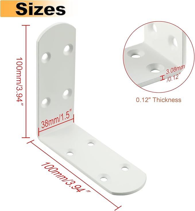 Alise 4Pcs Stainless Steel L Brackets for Shelves White, Small Floating Shelf Brackets, 90 Degree Right Angle Bracket, Heavy Duty Metal L Bracket Corner Brackets for Wood Furniture (3.94X3.94 in)