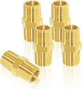 Joywayus 5Pcs Brass Pipe Fitting Hex Nipple Equal 3/8" Male NPT Male Air Fuel Water