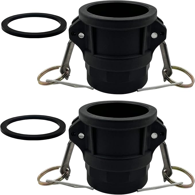 2PCS Camlock Fittings Poly Plastic NPT D-200 2" Type D Standard Couplings Cam lock Fittings Polypropylene Cam Groove Fitting Female Camlock with Female Threads (2 inch, Type D)