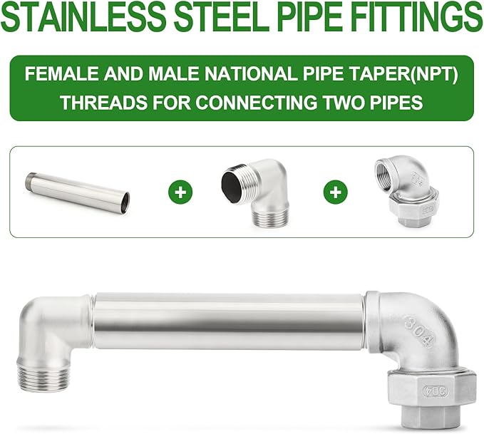 TAISHER 1PCS Stainless Steel Pipe Fittings, 1-1/2" NPT Male x 1-1/2" NPT Female Threaded, 10" Length Nipple Cast Pipe