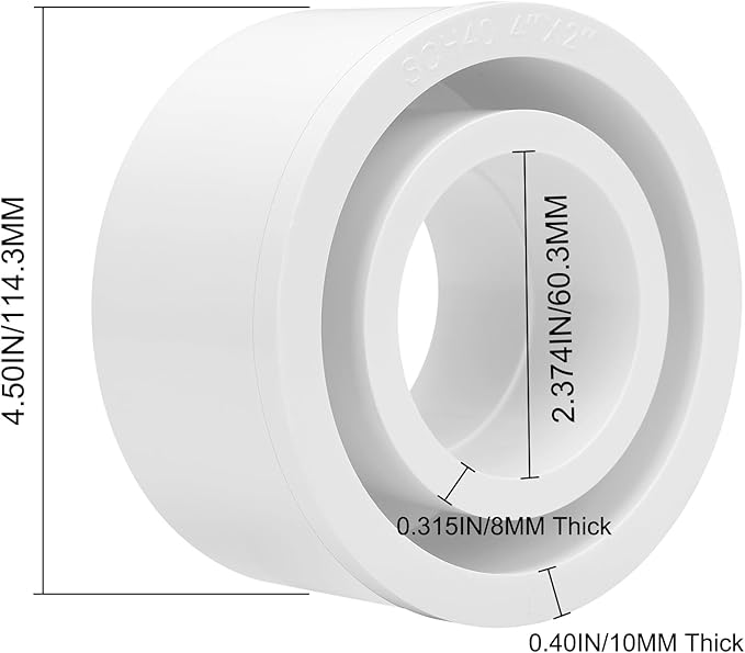 4"x 2" PVC DWV Reducing Bush Adapter Pipe Fitting SCH40 PVC Reducer Bushing (Socket x Socket) PVC Pipe Reducing Bushing Fitting for Home Sewer Plumbing