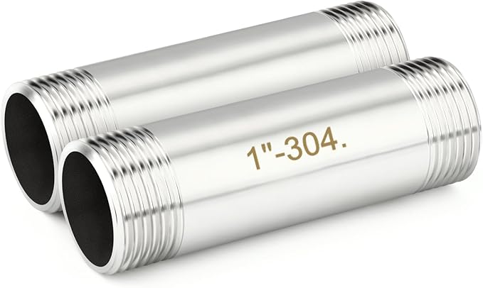 TAISHER 2PCS Stainless Steel Pipe Fittings, 1" BSP Male x 1" BSP Male Threaded, 6" Length Nipple Cast Pipe