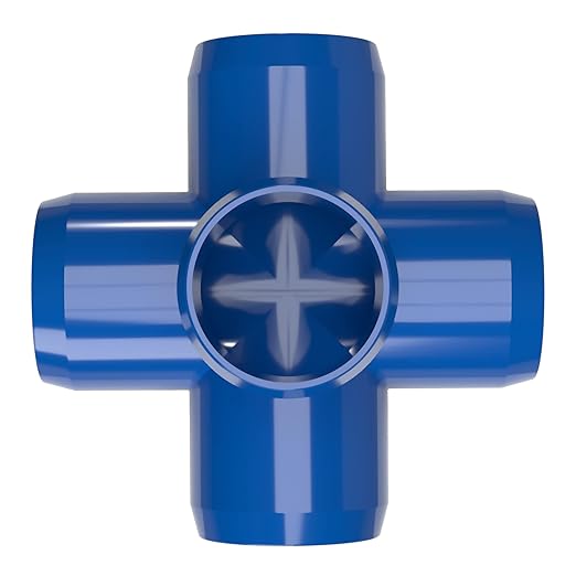 FORMUFIT 1-1/4" 5-Way Cross Furniture Grade PVC Fitting in Blue, Made in USA, UV-Resistant, Impact-Proof, 1.66” Actual Socket Diameter (Pack of 4) - F1145WC-BL-4