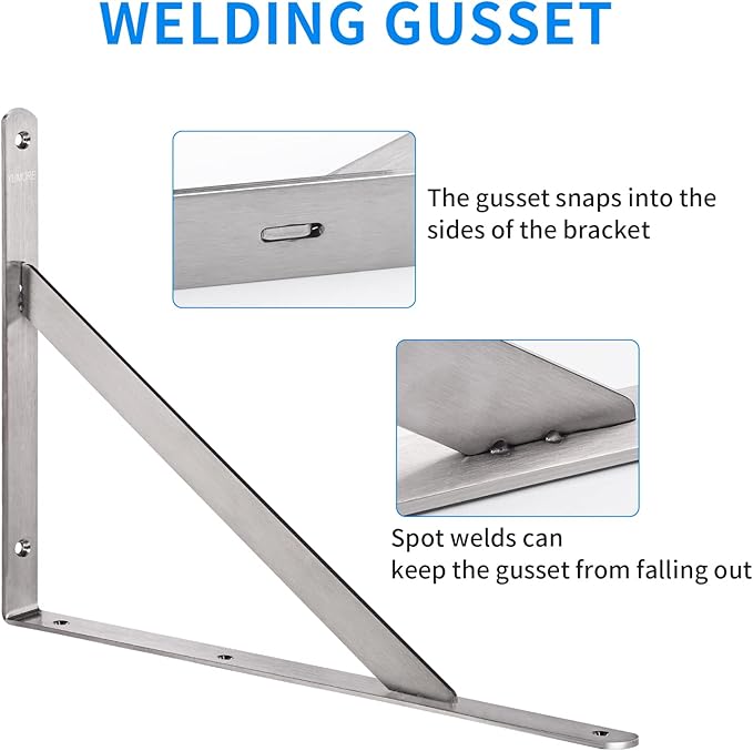 YUMORE 18" Shelf Bracket Stainless Steel, Heavy Duty Solid Shelf Support, Max Load: 550lb, Corner Brace Joint Right Angle Bracket, DIY L Bracket, 2 Pack