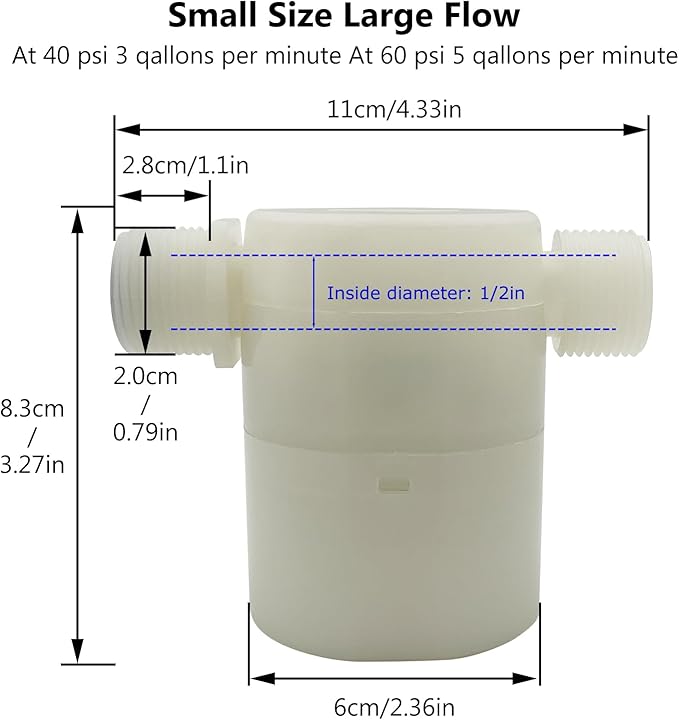 Water Float Valve, Water Level Control Water Tank Traditional Float Valve Upgrade 2 PCS (1/2", side inlet)