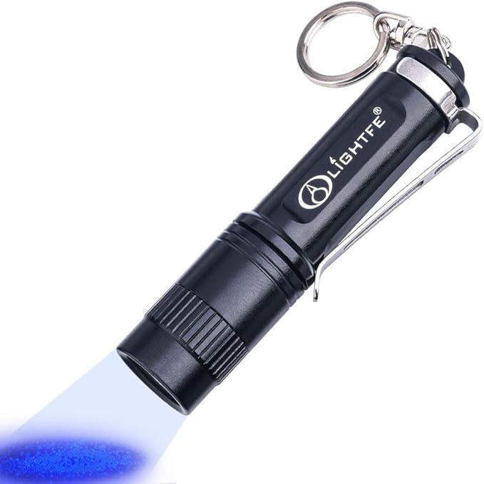 LIGHTFE Black light UV Light Keychain Flashlight with High Power UV 395nm LED Source High Power and Strong Beam for Pet Urine Detector Light, UV Glue Curing,Professional Art Repairing…
