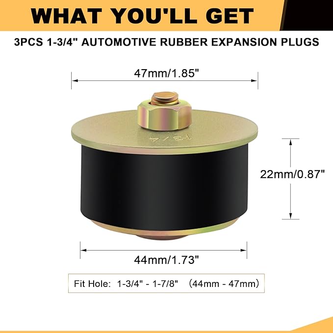 Siptenk1-3/4 Freeze Rubber Expansion Plug 3 pcs, Automotive Rubber Expandable Freeze Plugs for Engine