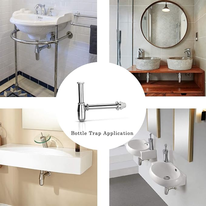 Classical Basin Bottle Trap Chrome Sink Bathroom Waste Pipe 1-1/4 inch Slip Inlet Drain Tube Kit