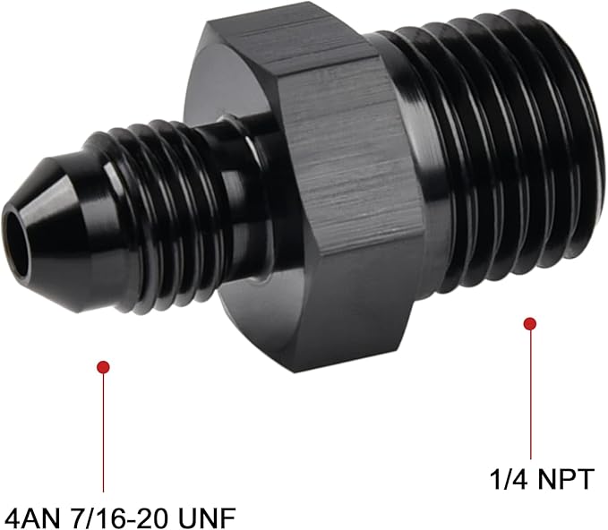 EVIL ENERGY 4AN Male Flare to 1/4" NPT Pipe Fitting Adapter Aluminum Straight Black 4PCS