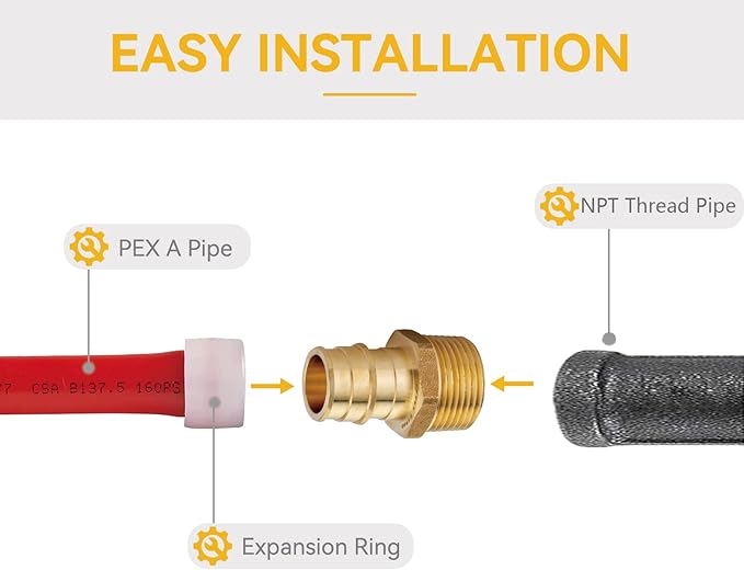 10 Pack PEX-A Fittings, 1/2"x 1/2" Expansion Male NPT Adapter, ASTM F1960 Male Threaded Adapter for A Tubing(PEX1960016)