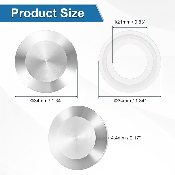 uxcell 2set Stainless Steel Sanitary Fitting Clamp End Cap 1-1/4" (34mm) Solid Tube End Cap with Silicone Gasket for Food Beverage Cosmetics Factory Pipes