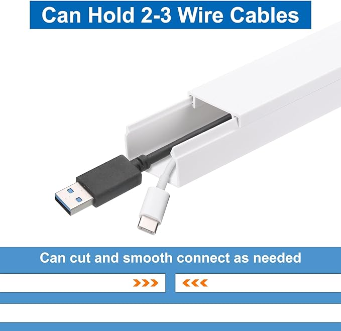 HARFINGTON 4pcs Cord Hider Wall 15inx0.94inx0.55in (LxWxH) PVC Cable Cover Self Adhesive Wire Hider Wall Mounted TV Cable Raceway for Cables Management (60in Total Length),White