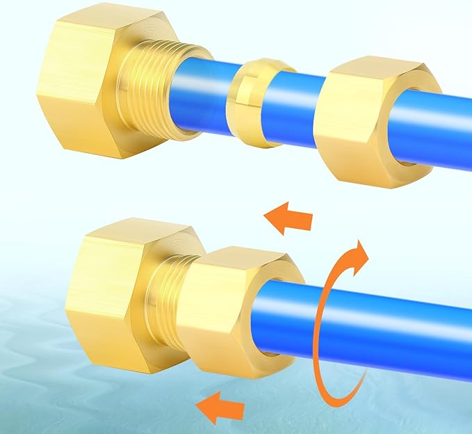 GASHER 5PCS Brass Compression Tube Pipe Fitting Connector, Tee，5/16" x 5/16" x 5/16" Tube OD Connector