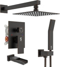 SR SUN RISE 12 Inches All Metal Bathtub Faucet Set Shower System with Tub Spout Square Rain Shower Head and Handheld Combo Shower Fixtues, Modern Valve and Trim Kit, Oil-Rubbed Bronze