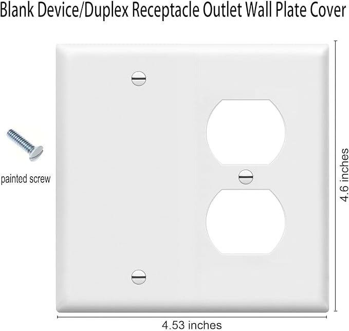 Duplex Receptacle Outlet/Blank Device Wall Plates 2-Gang Switch Electrical Cover Plate Unbreakable Thermoplastic Faceplate for Light Receptacle Outlet Switch, White (2 Pack)