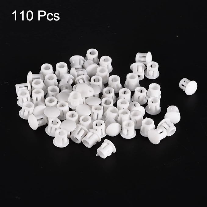 uxcell 7/32" Plastic Hole Plugs, 110Pcs Flush Type Panel Round Snap in Fastener Knockout Locking Plugs for Furniture Insert End Caps Panels, White
