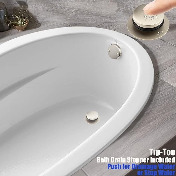 Artiwell 1.5" Brass Tubular Bath Drain Kit - Touch-Toe Bathtub Drain Stopper, Overflow with Plug - Brushed Nickel