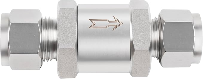 Yoebor 304 Stainless Steel Silver Plated Detachable Compression Check Valve 1/4" OD x 1/4" OD 6000psi One Way Non-Return Valve for Water Oil Gas, 1pc