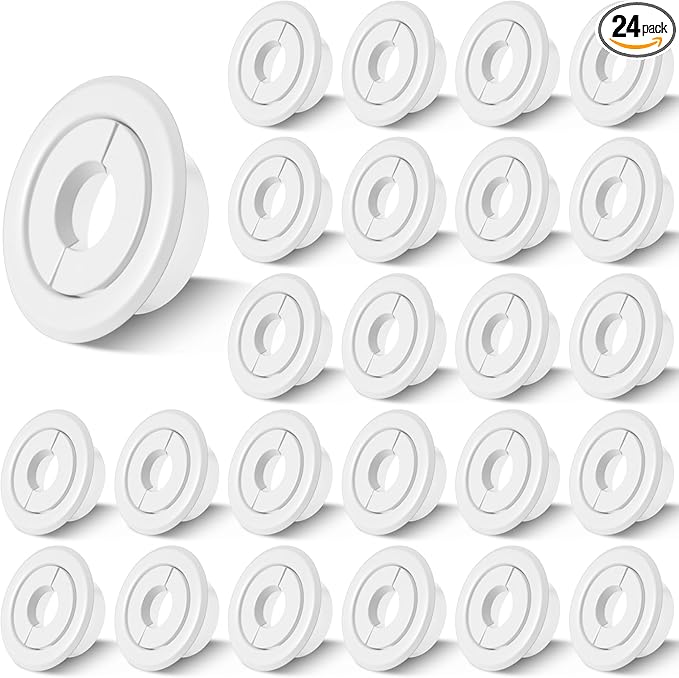 Shimeyao 24 Pcs Retrofit Recessed Fire Sprinkler Escutcheon 1/2" IPS Split 3 Piece in Depth Adjustment Range up to 3/4" for Fire Sprinkler Trim Ceiling (White)