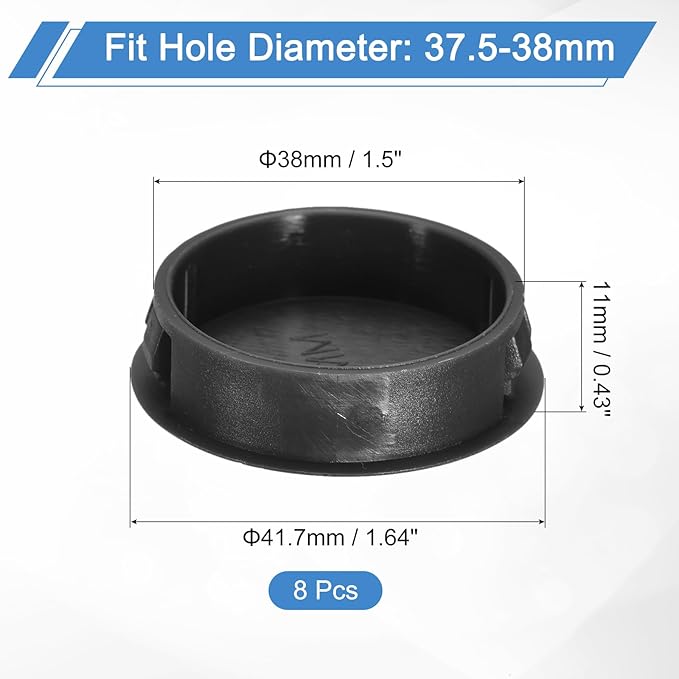 uxcell 8Pcs 38mm(1-1/2") Nylon Hole Plugs, Flush Type Panel Round Snap in Fastener Knockout Locking Plugs for Furniture Insert End Caps Panels, Black