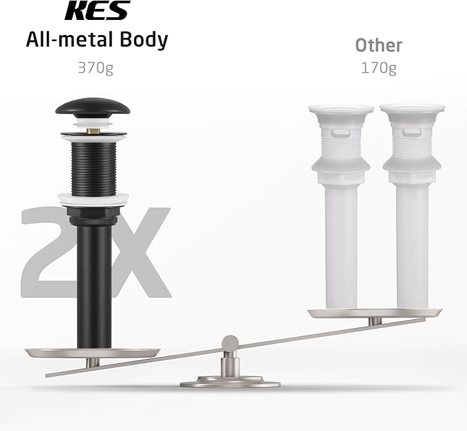 KES Bathroom Sink Drain Without Overflow, Solid Ceramic Cap Pop Up Drain for Bathroom Sink, Ceramic Bathroom Sink Stopper, All-Metal Body Matte Black, S2008D-CB