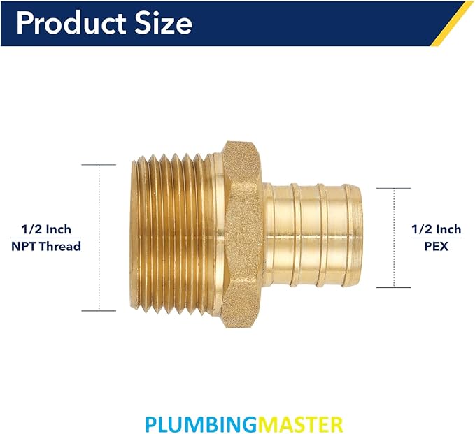 Brass Pipe Fitting 1/2 pex * 1/2 Inch NPT Male Adapter - Anti-Corrosion, Lead-Free, Easy Installation - 5 Year Warranty - Multiple Certifications (Pack of 5)