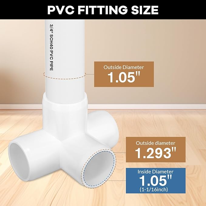 4 Way PVC Fittings 3/4 Inch[12 Pack ], Furniture Grade Pipe Connector Elbow, 4 Way Side Outlet Tee Fittings for All DIY PVC Structure and Frames Building Furniture