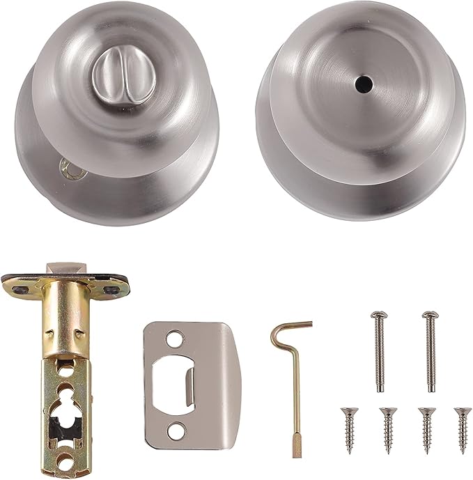 Amazon Basics Bedroom/Bathroom Door Knob With Lock, Coastal, 1-3/8” to 1-3/4”, Satin Nickel