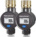 Water Flow Meter with Brass Inlet, Measuring Gallon/Liter Consumption and Flow Rate for Outdoor Garden Hose Watering, RV Essentials Water Tank Filling, Sprinkler and Nozzle Sprayer (2 Pack)